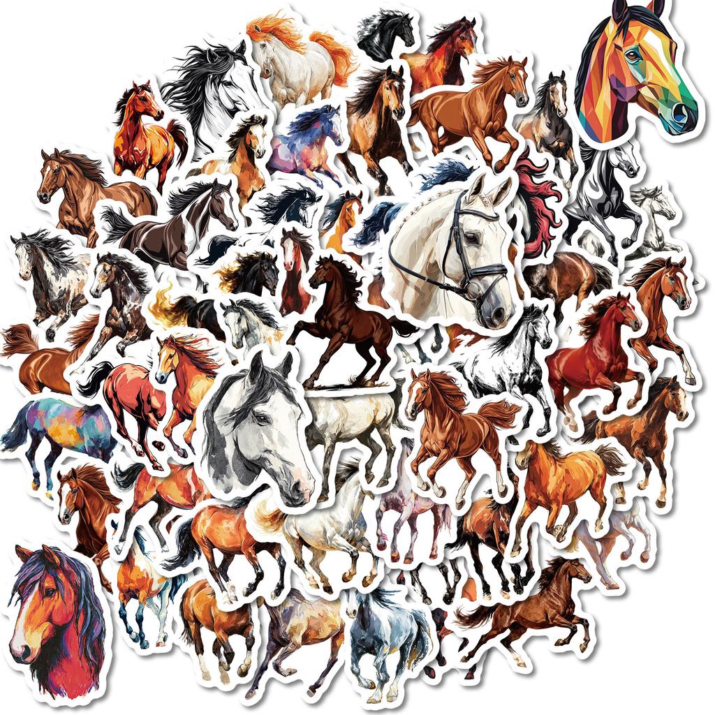 56 Dynamic Galloping Horse Stickers, Oil Painting Fengjun Horse Pattern, Hand Account Decoration Retro Animal Stickers