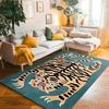 Retro Artistic Tiger Pattern Vintage Inspired Floral Motif Decorative Border Living Room Bedroom Home Decoration Carpet Mat Rug