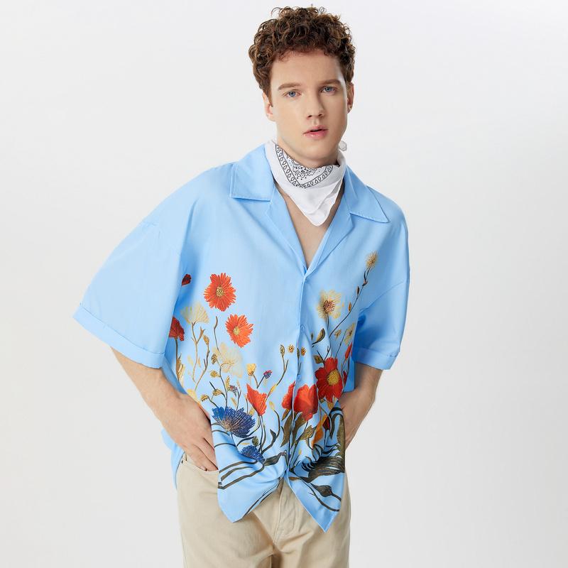 INCERUN Men Floral Printed Short Sleeve Hawaiian Shirts Oversized Lapel Buttons Tops