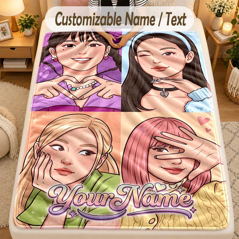 Flannel BlanketBLACKPINK Custom Name Text Personalized Soft Warm Throw Blanket Home Decor Gift