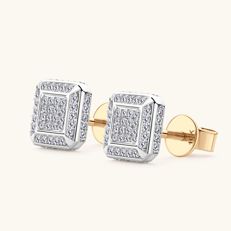 Gica Gema European And American Hip Hop Style 10k Gold Moissang Stone Earrings Couple Sterling Silver Earrings Small Square Earrings