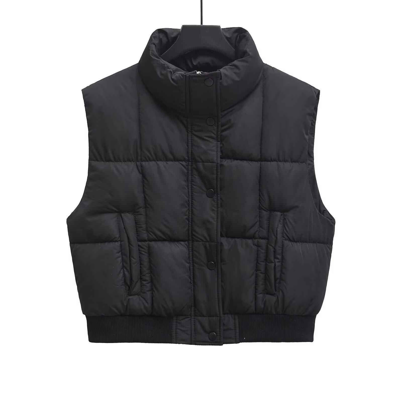 

2024 Autumn/Winter Women s Fashion Short Cotton-Padded Vest S чорний