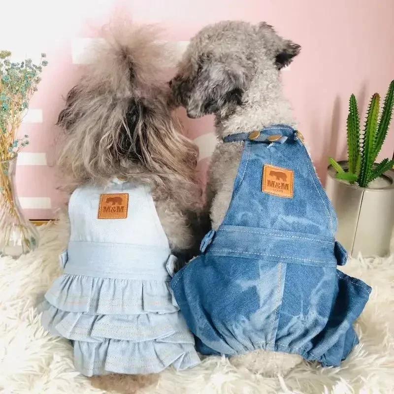 Spring Autumn Dog Clothes Dress Jumpsuit Couple Dog Clothing Pomeranian Poodle Bichon Schnauzer Dog Costume Pet Apparel Overalls