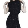 Fly Sleeve Shining Sequin Mini Dress Round Neck Short Sleeveless Skirt  Ladies/Girl