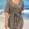New European and American Popular Women's Beachwear Swimsuit Printed Sunscreen Blouse Pleated Swimsuit