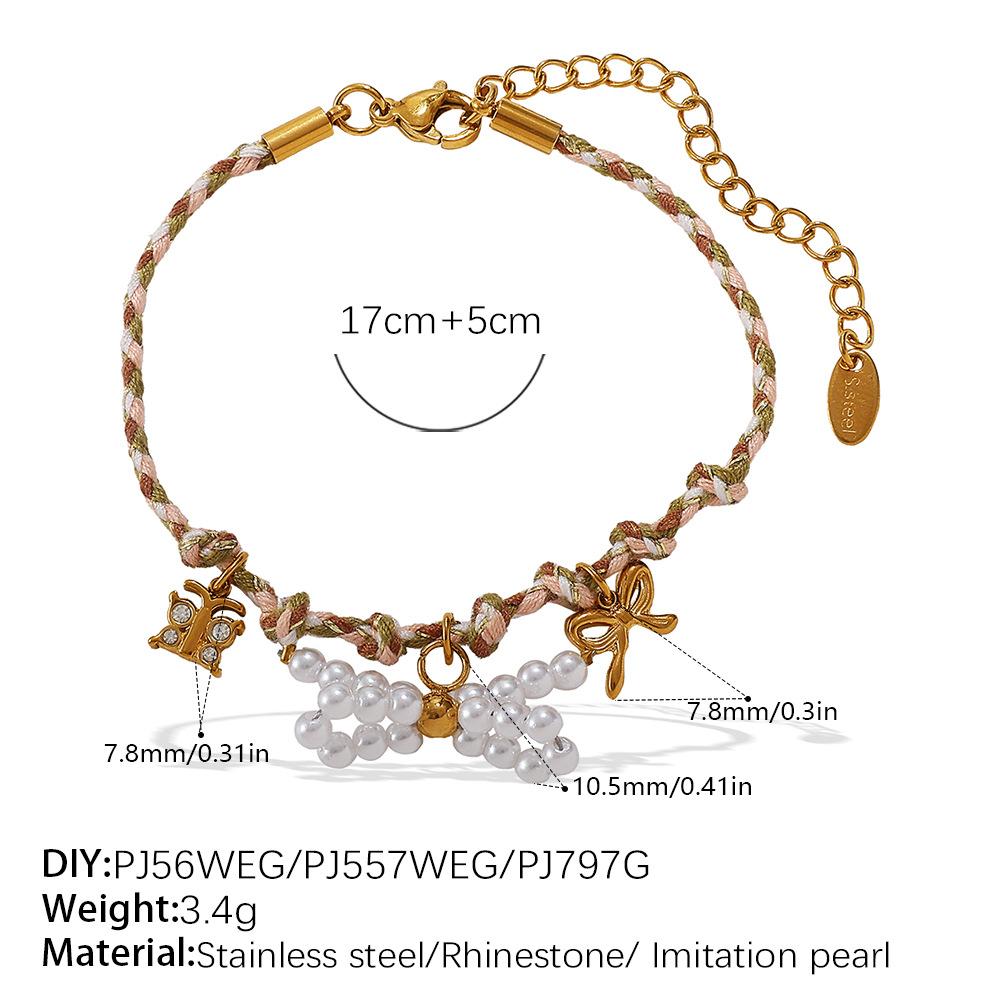 Vintage seaside style DIY freshwater pearl pendant bracelet stainless steel gold-plated ceramic pendant necklace female