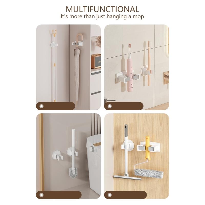 2pcs Self-Adhesive Mop Holder Wall Mounted Mop Brooms Organizers Cleaning Tool Holder for Laundry Room, Bathroom, Garage