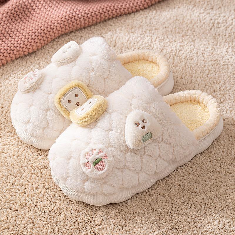 Winter Slippers Home Indoor Autumn and Winter Cotton Slippers Ladies Winter Cute Plush Couple Fluffy Slippers Autumn Dormitory