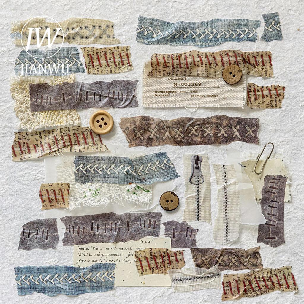 JIANWU 20mm*200cm Ripped-edge Sewing Series Vintage Zipper Landscape Material Collage Washi Tape Creative DIY Journal Stationery