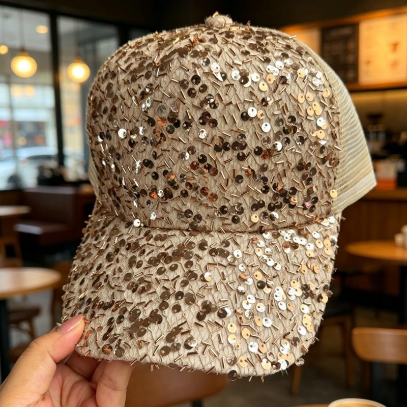 Sequin Net Hat Female Tide Summer Cap Fashion Show Face Small Cap Round Face Baseball Cap Spring Spot