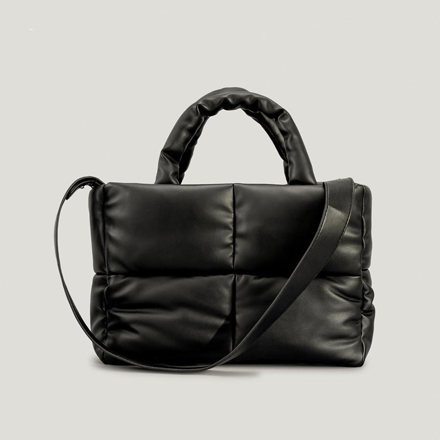 Women's PU leather padded bag woven soft casual white feminine cotton padded shoulder bag