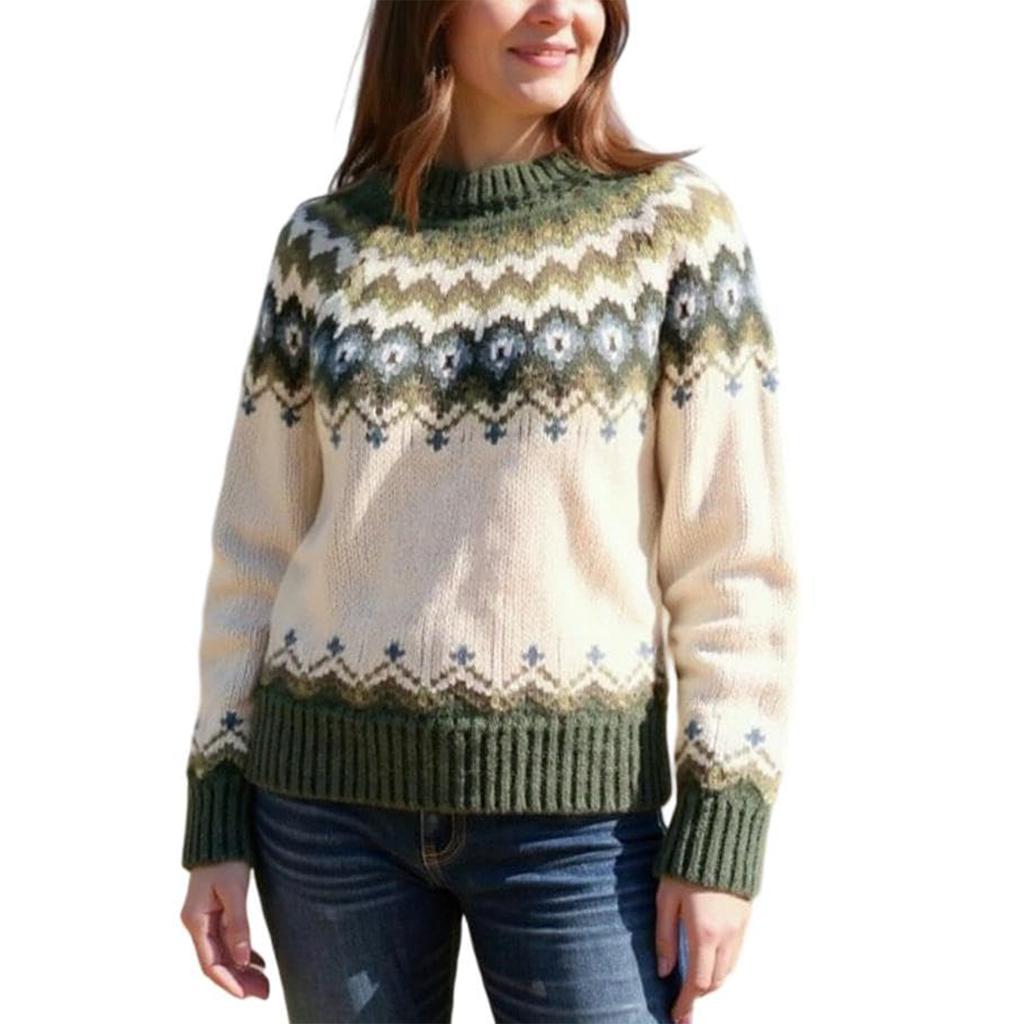 Ladies' Fashion Sweater, Round Neck,Loose Pullover Long-sleeved Knitted Sweater