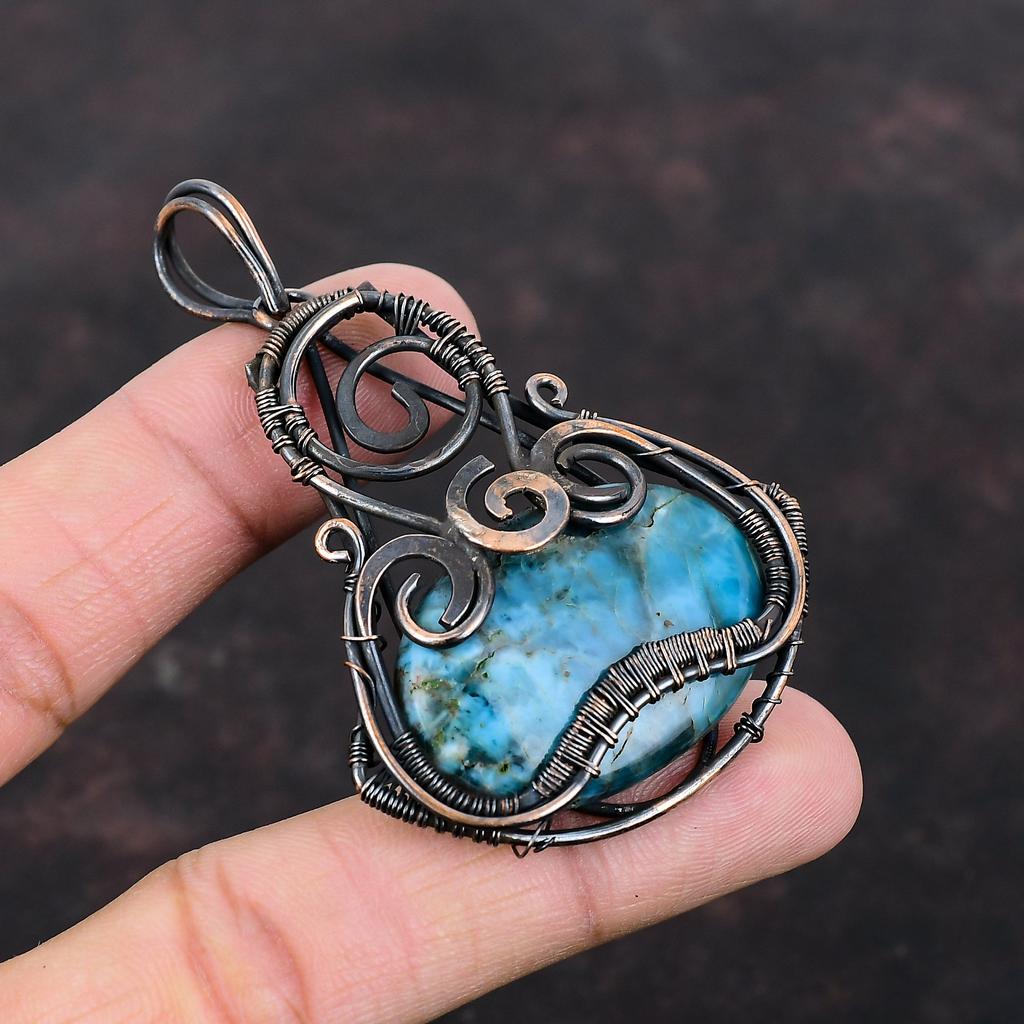 Neon Apatite Pendant Copper Wire Wrapped Pendant Designer Pendant Neon Apatite Jewelry Gemstone Pendant Handmade Copper Jewelry Wedding Gift