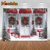 Mocsicka Christmas White House Backgrounds Photography Snow Family Party Photo Backdrops Red Bow Green Wreath Tree Decors Banner