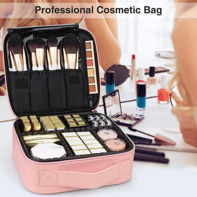 Makeup Train Case Schminktasche Kosmetikkoffer mit verstellbaren Trennwänden für Kosmetika Make-up-Pinsel Rosa Reise-Make-up-Koffer