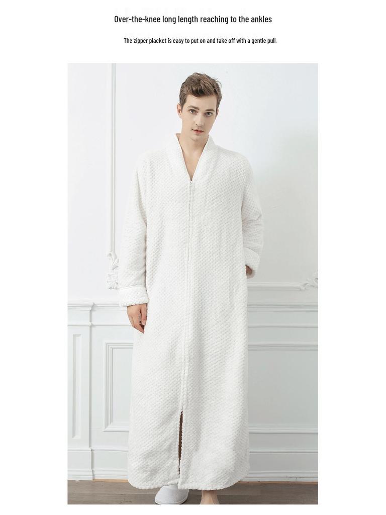 Unisex Extra Long Velvet Bathrobe - Plus Size, Thick, Warm Coral Fleece for Autumn & Winter, Maternity-Friendly Homewear