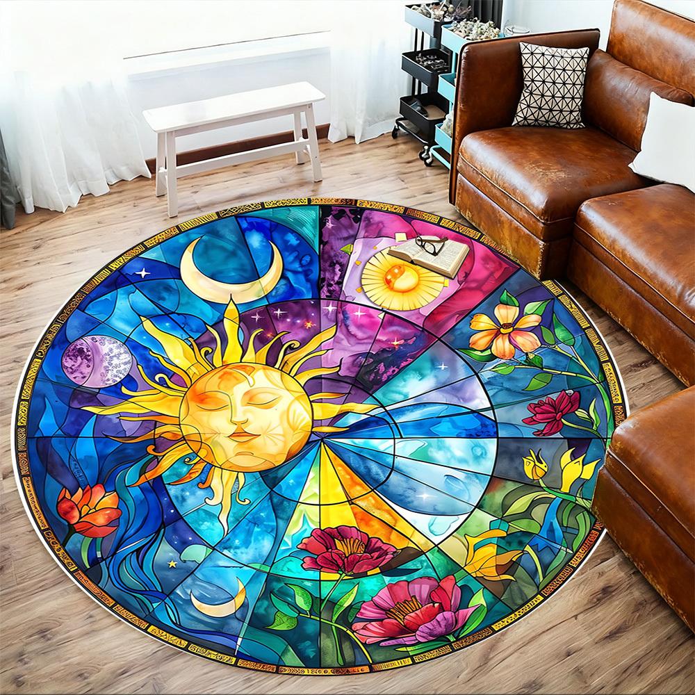 1pc Sunflower Moon Round Chair mat Area Rug - Non-Slip, Floor Mat for Office, Bedroom, and Indoor Decor c1125328