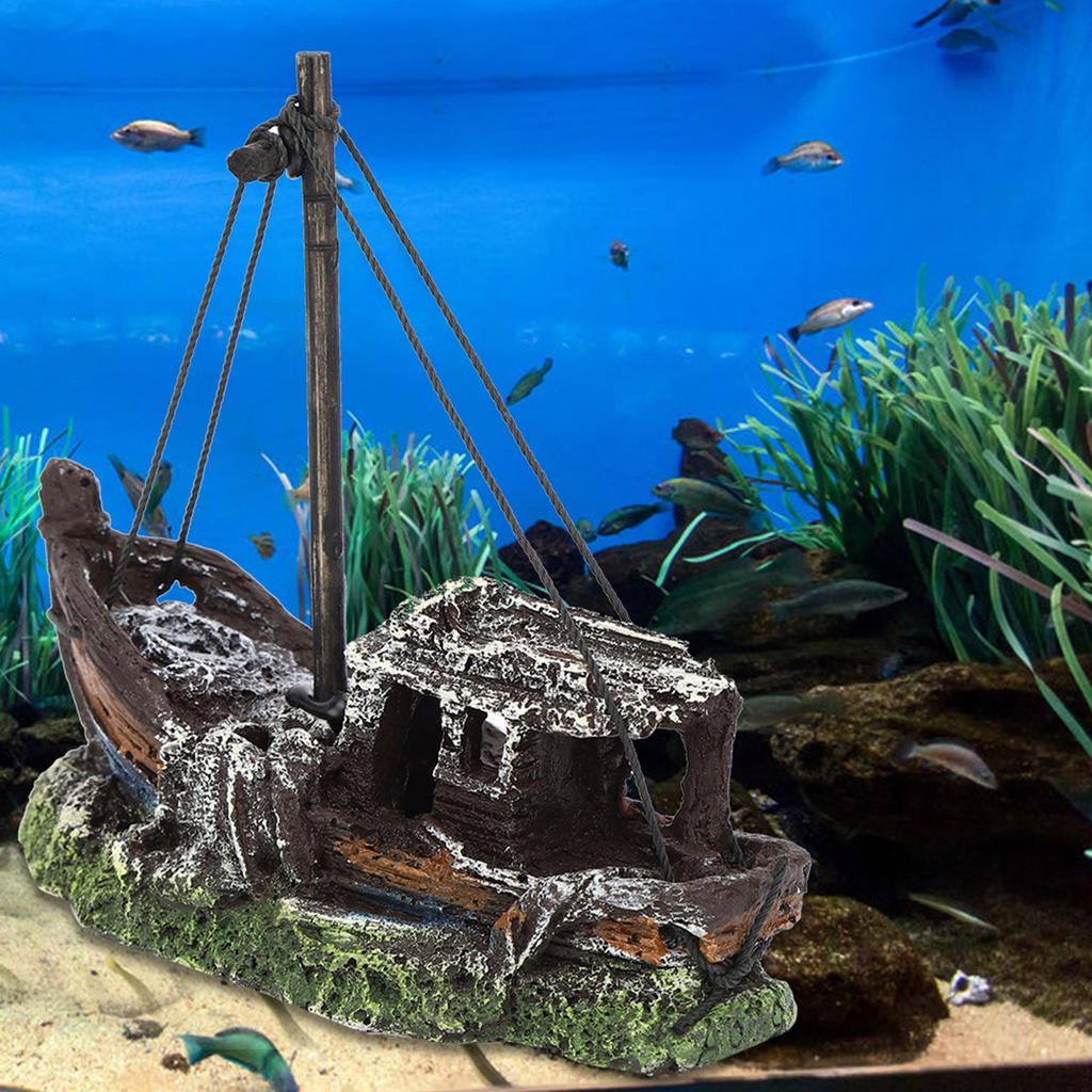 Resin Aquarium Artificial High Simulation Shipwreck Decoration Hide House Fish Tank Landscape Ornament