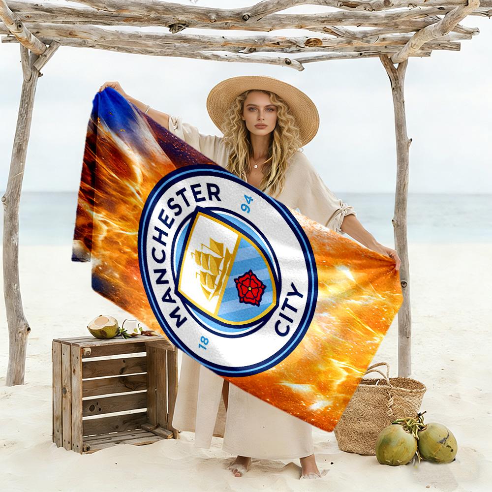 Telo Mare Manchester City Fc Super Morbido Microfibra Tessuto Asciugatura Rapida Confortevole Leggero Adatto per Nuoto, Palestra, Campeggio, Yoga Vacanza