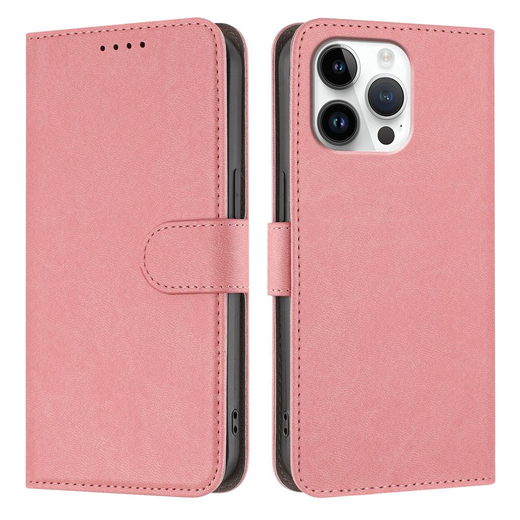 For iPhone 16 Pro Leather Case Solid Color Phone Cover with Wallet