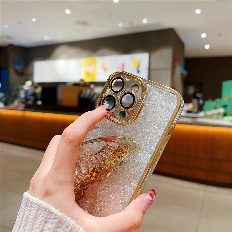 For iPhone 16E 15 Pro Max Fashion Glitter Butterfly Luxury Plating Frame Phone Case For iPhone 11 12 13 14 Plus Protective Cover