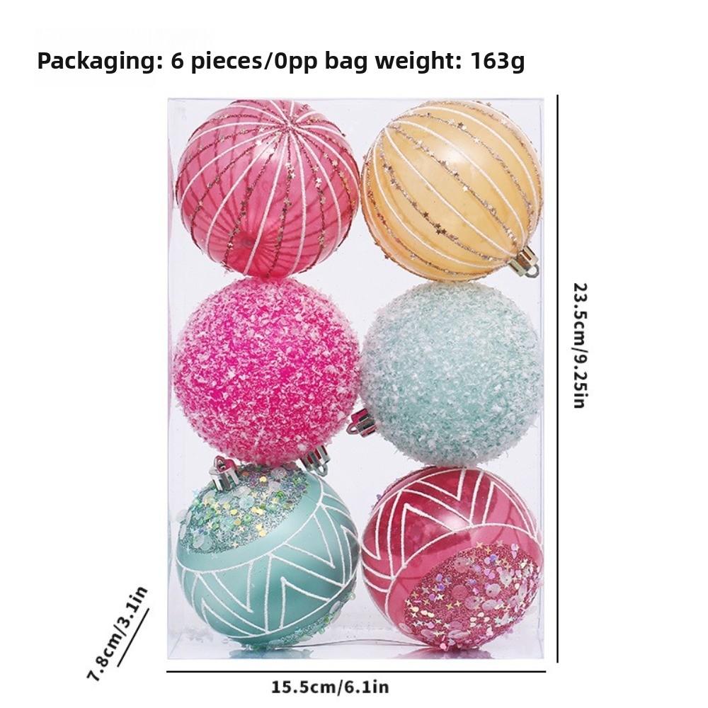 6pcs New Plastics Christmas Ball Pendant Paintings 8cm Xmas Tree Ornament Xmas Tree Charm Party Decoration