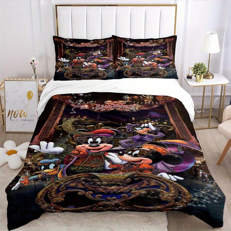 3pcs Mickey and Minnie Halloween Theme Printed Bedding Set, Soft and Comfortable Quilt Cover for Bedroom, Guest Room S067