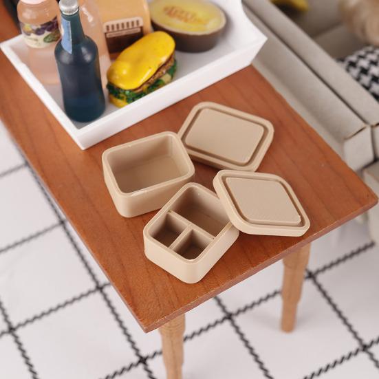 5Pcs Mini Lunch Boxes, Miniature 1:12 Scale Bento Box, Tiny Food Container with Lid for Doll Mansion Kitchen Accessories