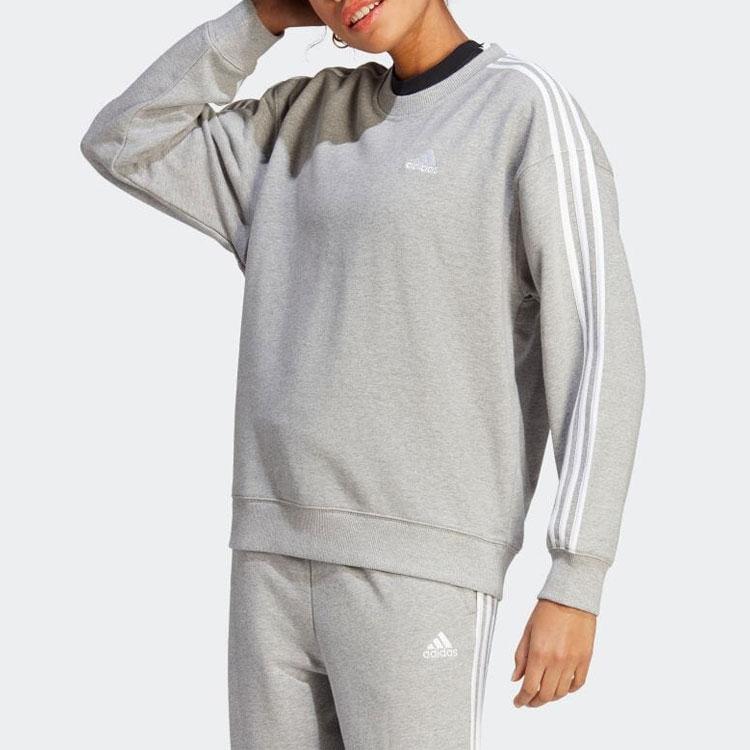 adidas Essential Three Stripes Pullover Sweatshirt Women Sweatshirt Gray IC9905