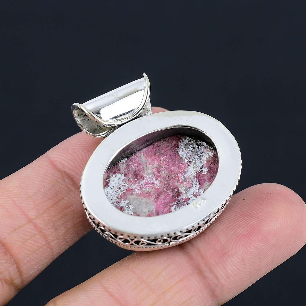 Thulite Gemstone Pendant Solid 925 Sterling Silver Pendant Jewelry Gift For Unisex