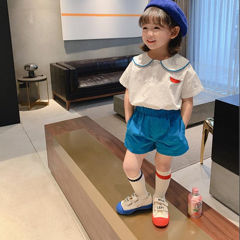 Girl Preppy Style Suit Baby Fruit Printed Short Sleeve Pants Children's Two-Piece Suit