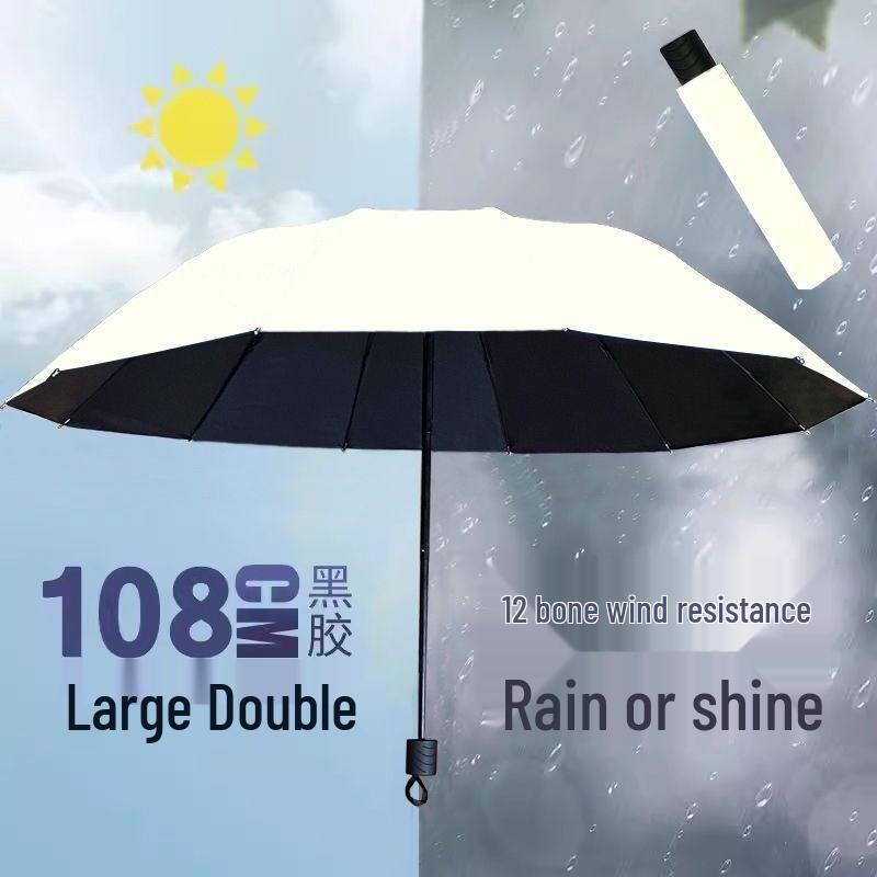 12-Rib Manual Double Storm Umbrella with Black Coating