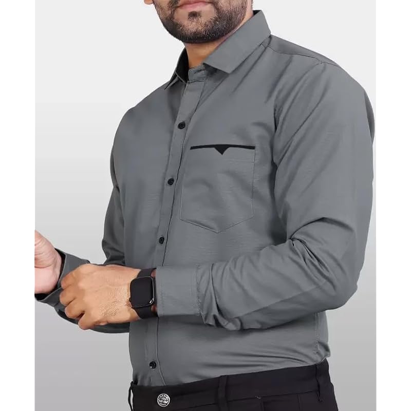 CB-COLEBROOK Men Regular Fit Solid Spread Collar Casual Shirt (Large, Cadet Grey) 2XL серый