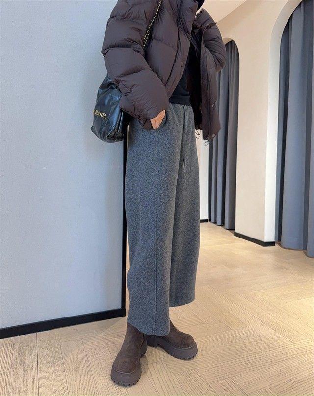 High-Waisted Wool Wide-Leg Cropped Trousers - Slimming, Cozy Bootcut for Women (Autumn/Winter)