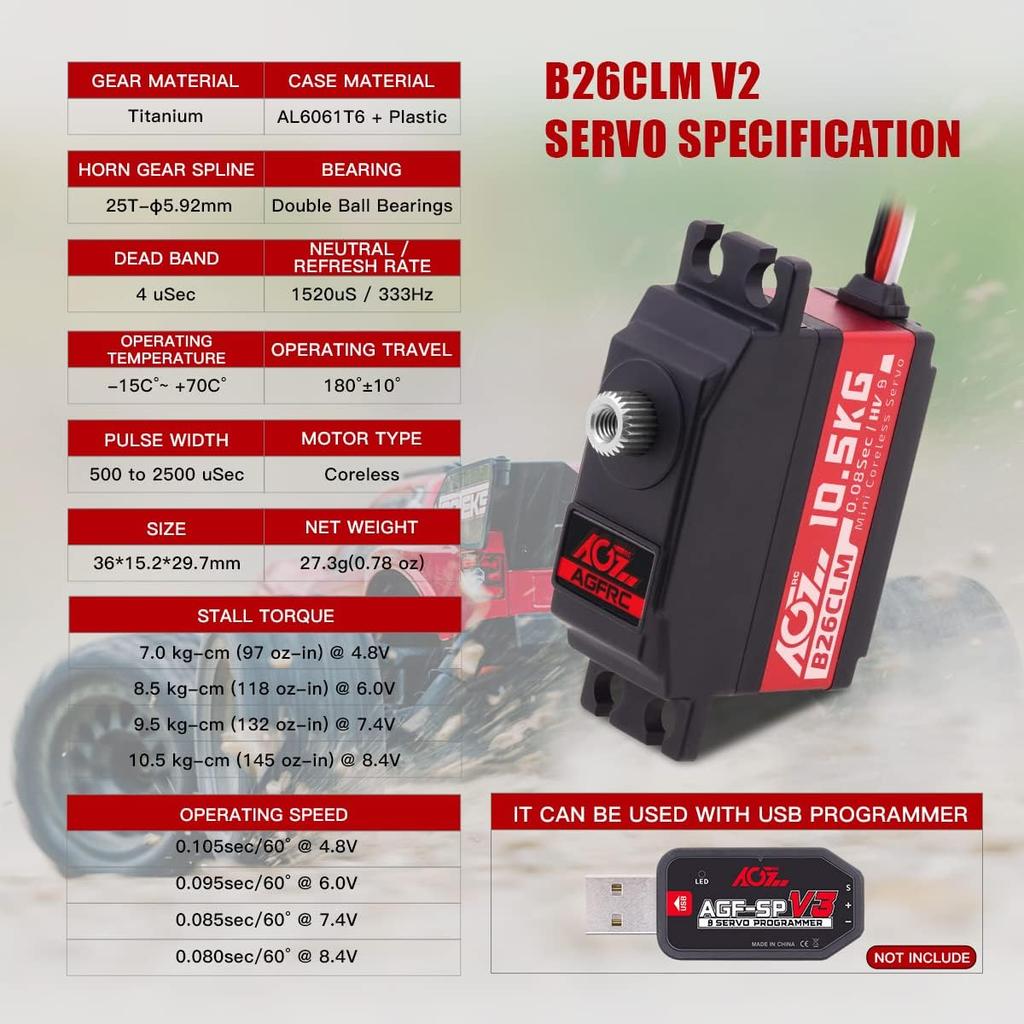AGFRC 10.5KG Digital Coreless RC-Servo-Motor - High Speed Servo with Aluminum Middle Shell Titanium Gear for 1/12 on Road Small Planes RC Car