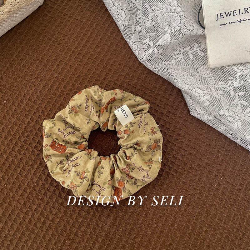 Berry Korean Floral Scrunchie Women Premium Forest Style Handmade