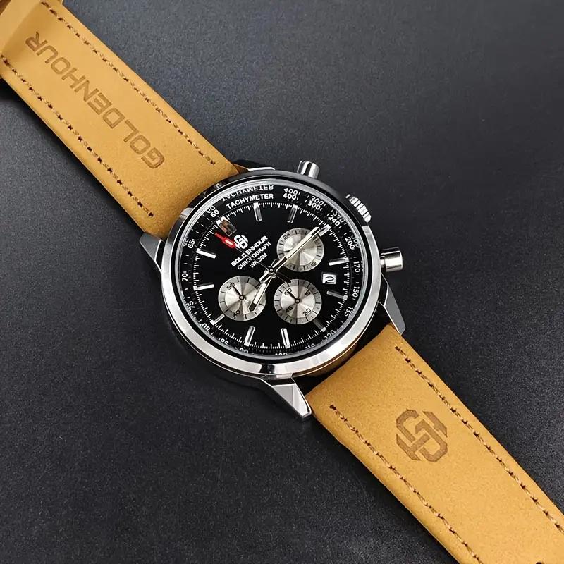 Luxury Mens Watch Fashion Leather Luminous Calendar Business Man Watch Waterproof Chronograph Gold Quartz Watches for Men