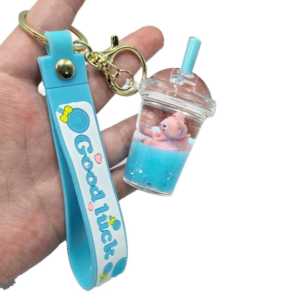 Exquisite Milk Tea Cup Keychain: Cute Oil-Filled Floating Charm for Bags or Claw Machine Gifts