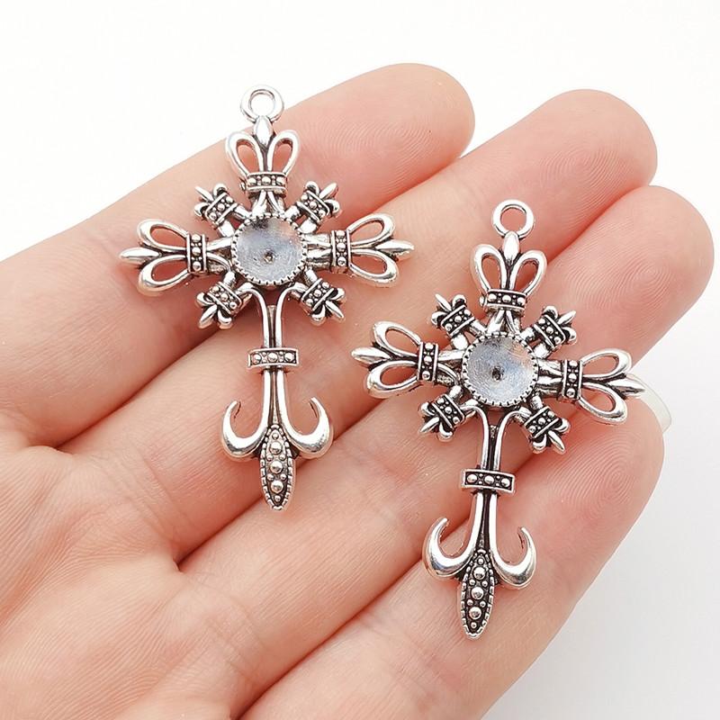 4pcs 53*35mm Ornate Gothic Cross Pendant Crystal Cross Charms Pendant Designer Charms Fit Jewelry Making DIY Jewelry Findings