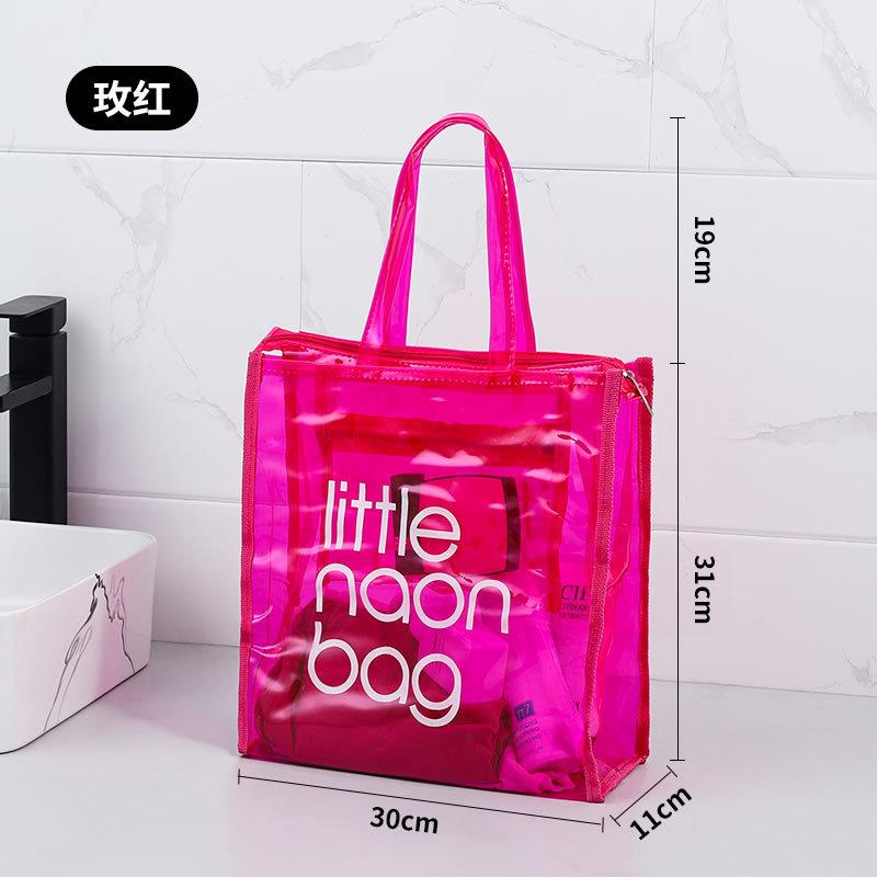 

Women Transparent PVC Tote Bag Large Capacity Waterproof Beach Bag with Inner Pouch Clear Handbag Travel Shopping Bag рожевий червоний колір
