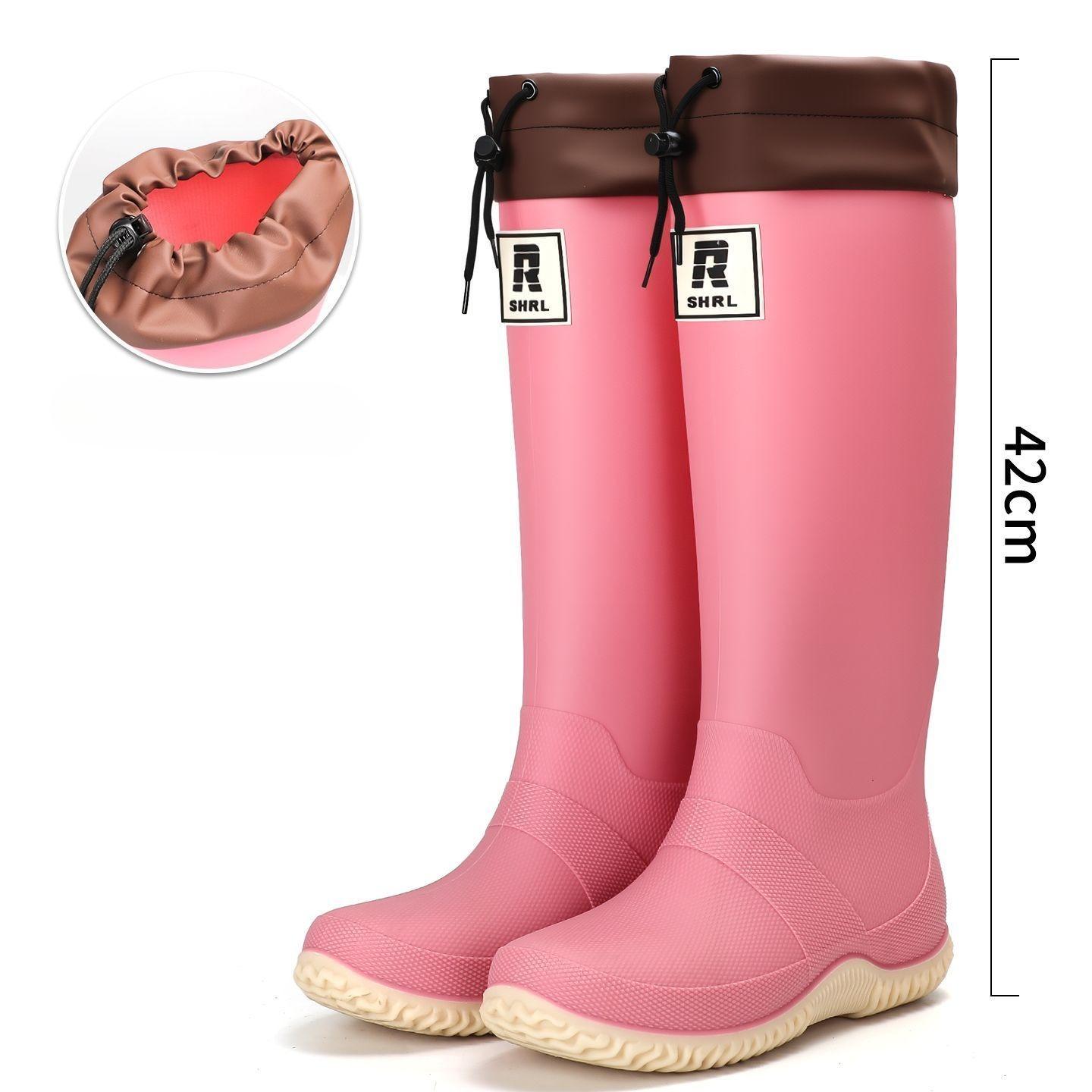 Gummistiefel für Herren, Modische High-Top-Gummistiefel für den Außenbereich, Wasserdichte und rutschfeste Langschaft-Paar-Stil Outdoor-Angelstiefel 41-42 rosa
