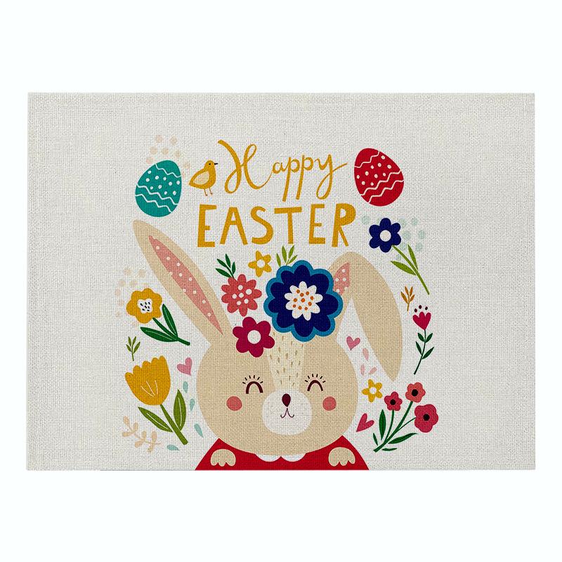 Easter meal mat, cartoon rabbit kitchen insulation coaster, heat-resistant cotton and linen Western style mat home decor