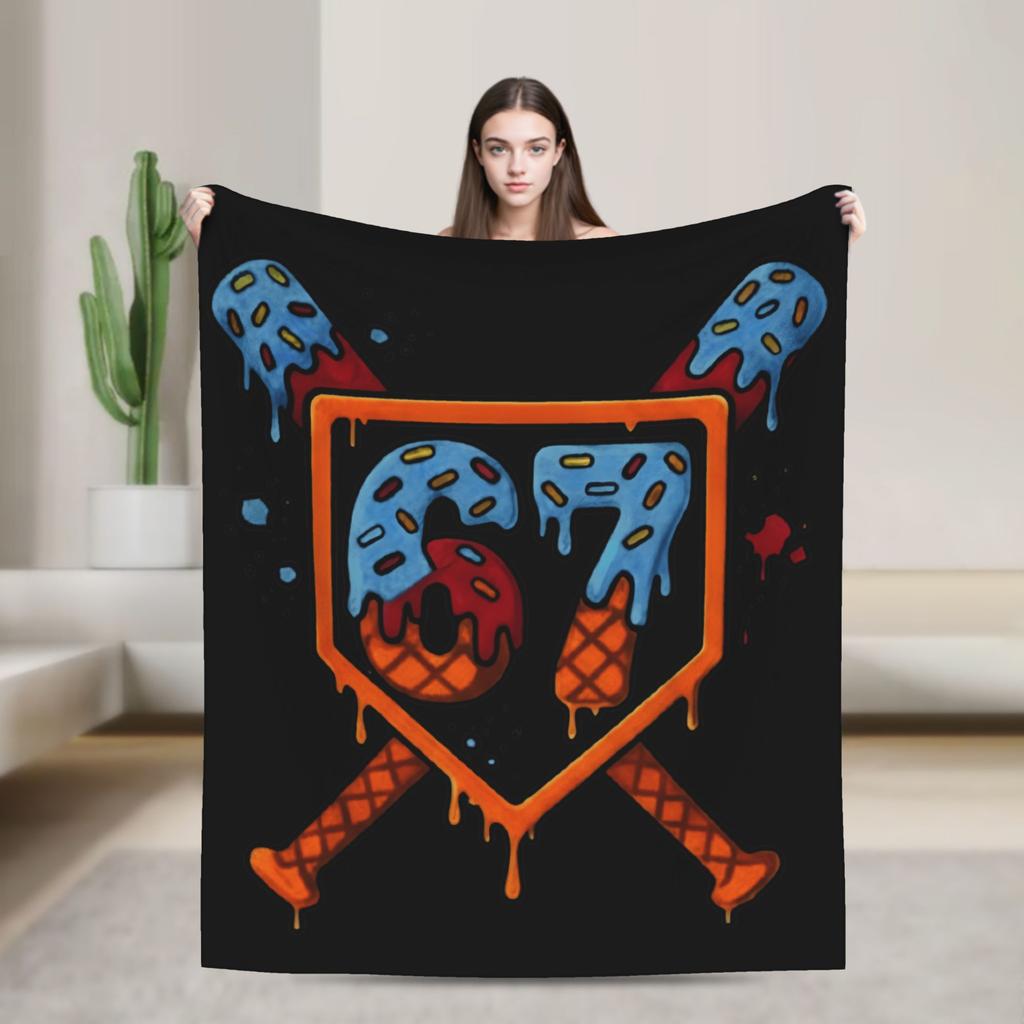 67 Ice Cream Drip Baseball Number 67 Player 67Th Birthday Plush Blankets Child Flannel Bedding Throws For Couch Chair Soft Warm