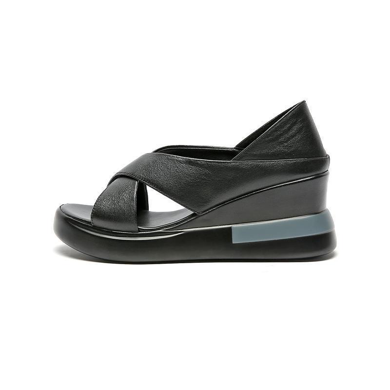 

2025 summer new fashion wedge heel sandals women s outer shoes muffin shoes platform non-slip retro open-toed women s shoes 40 чёрный