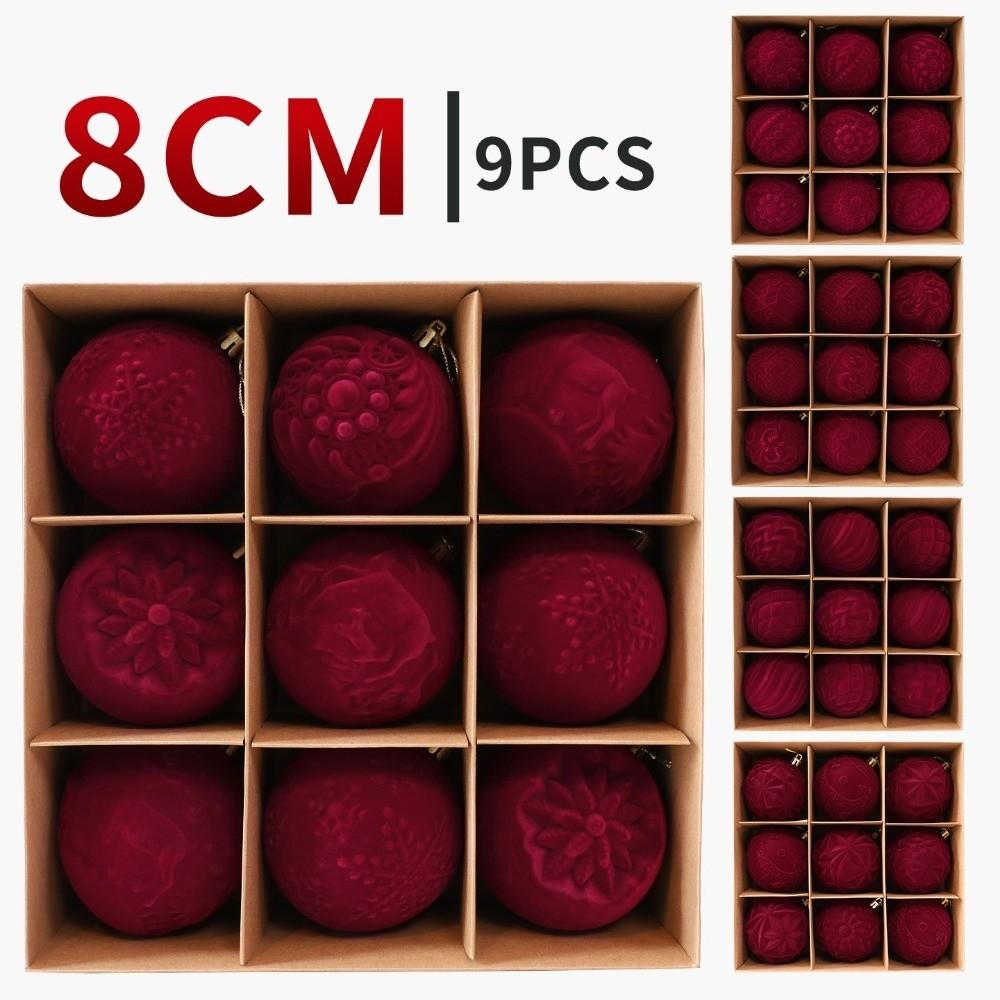 Break-Resistant Velvet Christmas Hanging Balls 8 CM Red Tree Hangable Bauble Set Indoor Decor