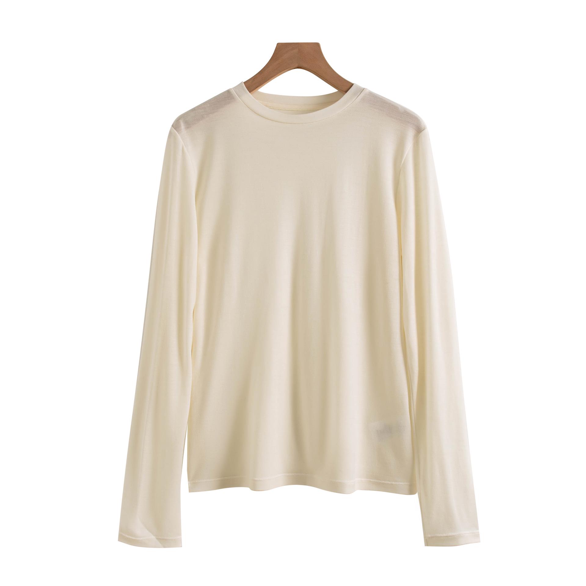 

Мужская футболка из шелка и шерсти с круглым вырезом, осень 2025: Стройнящий, Теплый, Однотонный, Приятный к коже Extra Large