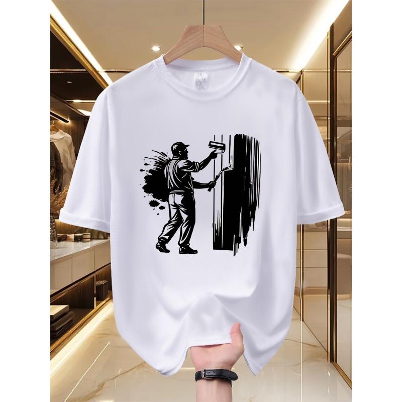 

Men s Expression Crew Neck T-shirt - Creative Painter Graphic, Soft and Breathable, Crew Neck, Short Sleeve Summer Shirt, Art-Inspired T-shirt S белый