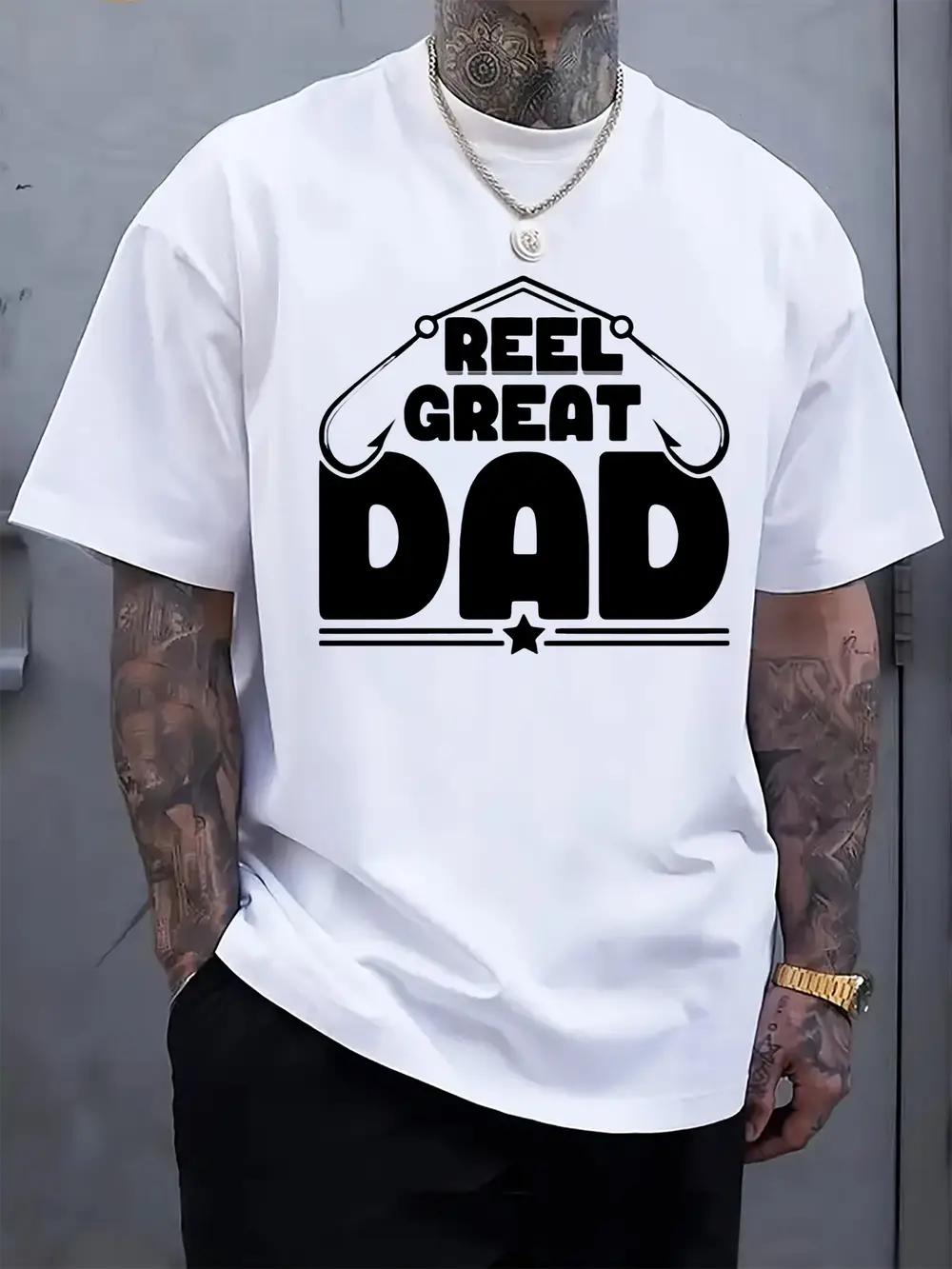 Reel Great Dad Fishing-Themed Graphic T-shirt - Casual Crew Neck S