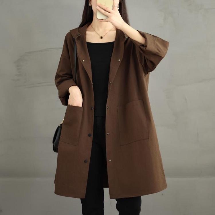 Loose Hooded Casual Trench Coat Long Sleeve Jackets Plus Size Women Autumn Winter Outerwear