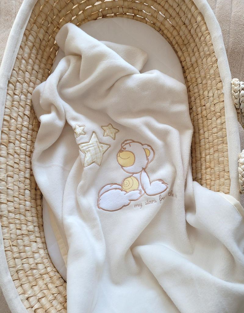 Fleece-Decke für Babys - Carlo - Teddybär mit Sternen, Creme